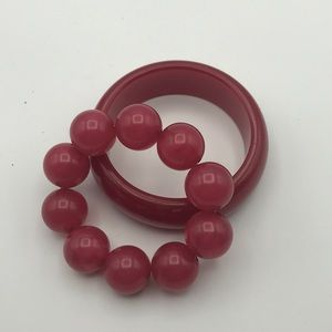 Set of 2 Vintage Pink Bracelets Beaded and Solid